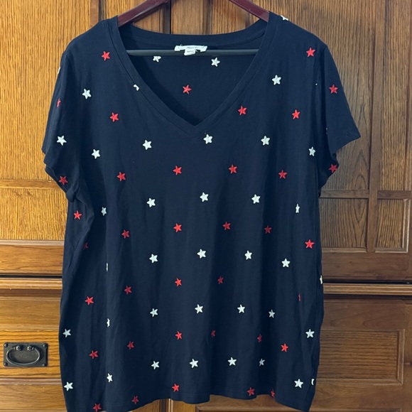 For The Republic Tops - For the Republic Patriotic V-neck Short Sleeve Tee Embroidered Stars USA America